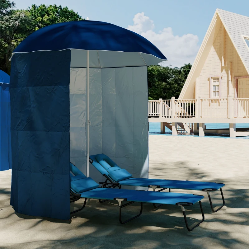 Outsunny Chapéu de Sol de Praia com Painel Lateral Ø220x220 cm com Manivela Manual 8 Hastes de Aço e Bolsa de Transporte Azul