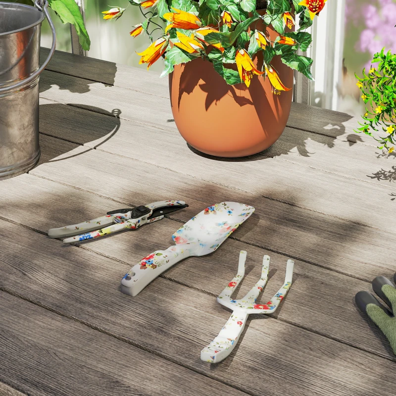 Outsunny Ensemble d'outils de jardinage 3 pièces en aluminium avec sécateur, truelle de jardin, râteau à main, idéal pour taille
