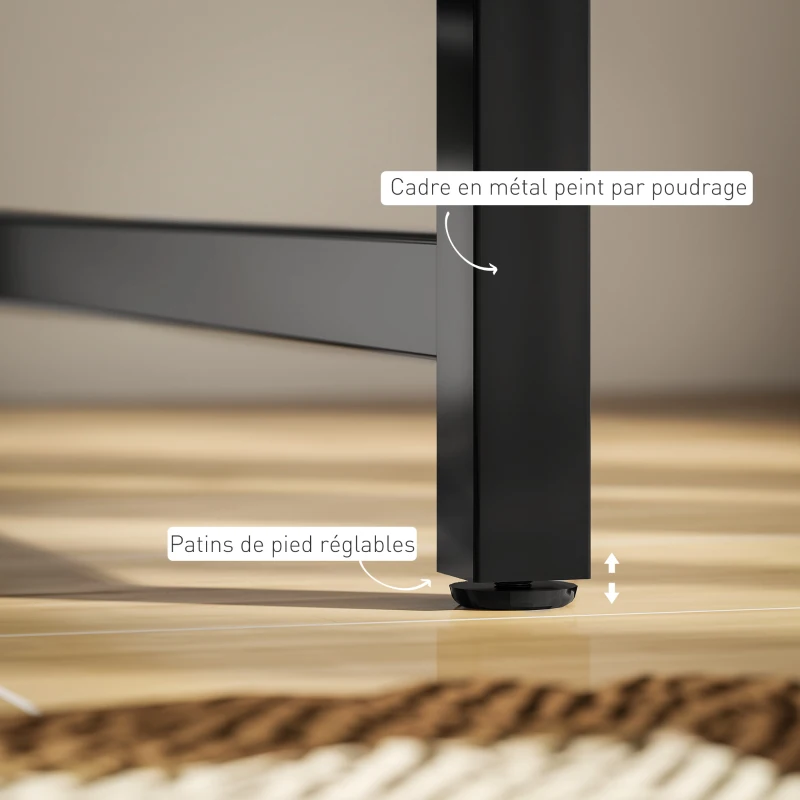 HOMCOM Bureau d'ordinateur 150 x 60 cm avec étagères de rangement réversibles et sac en tissu, pour petits espaces, marron