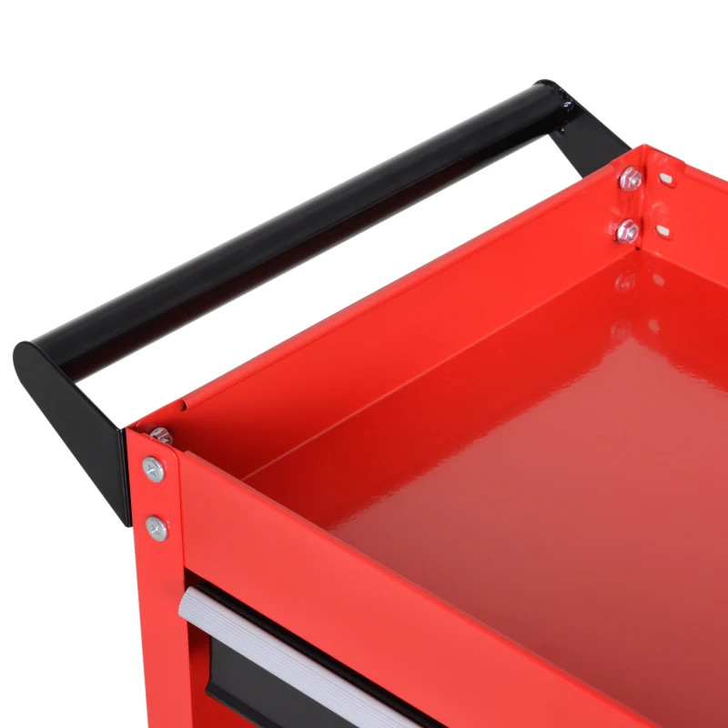 HOMCOM Werkzeugkoffer Werkzeugtrolley Werkzeugbox, 3 Ebenen, 4 Rollen, 82 cm x 35 cm x 76 cm, Rot
