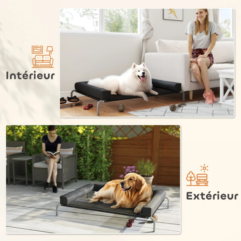 PawHut Lit surélevé pour chien rafraichissant, lit de camp pour chiens intérieur extérieur portable, 130 x 90 x 30 cm, noir