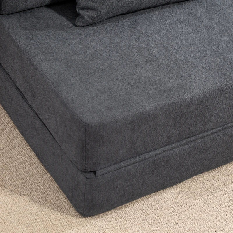 HOMCOM Bodensofa, Polstercouch, in Matratze umwandelbar, Schaumstoff, Kissen, Dunkelgrau(m-9)