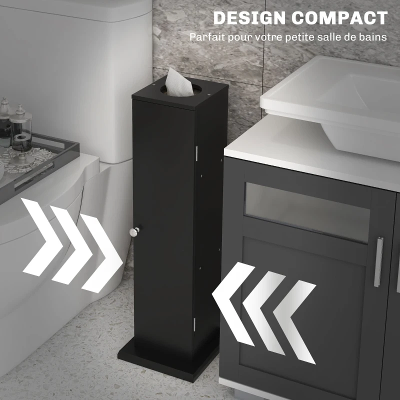 HOMCOM Support papier toilette meuble salle de bain 3 niveaux et sortie papier, pour petits espaces, noir