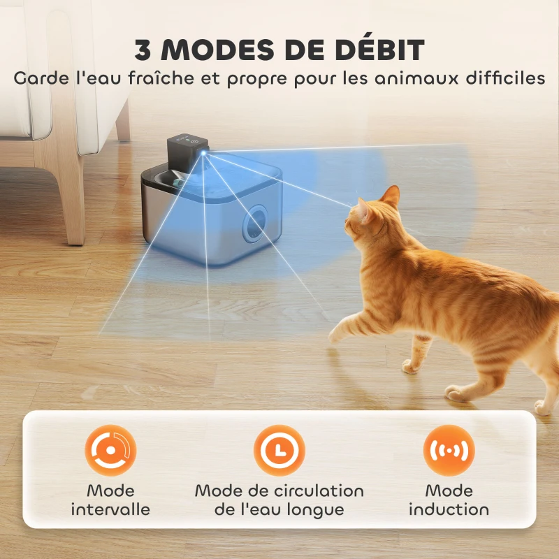 PawHut Fontaine à eau pour chat automatique en inox 4,2L, silencieuse, distributeur eau chat 3 filtre et chargeur USB, argent