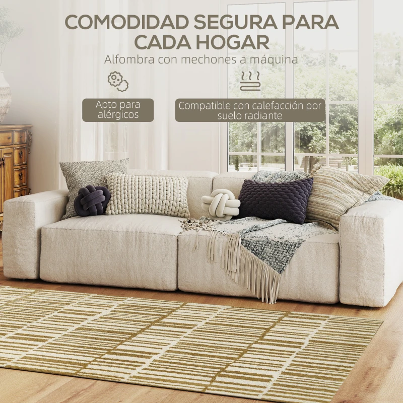 HOMCOM Alfombra Salón 170x120 cm Lavable en Lavadora Pelo Corto Estilo Moderno Tapete para Sala de Estar Dormitorio Crema