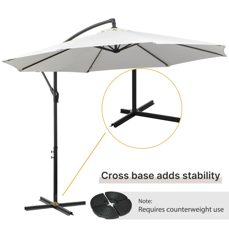 Outsunny 3 meter Cantilever Umbrella Garden Banana Parasol Patio Hanging Sun Shade Off-White