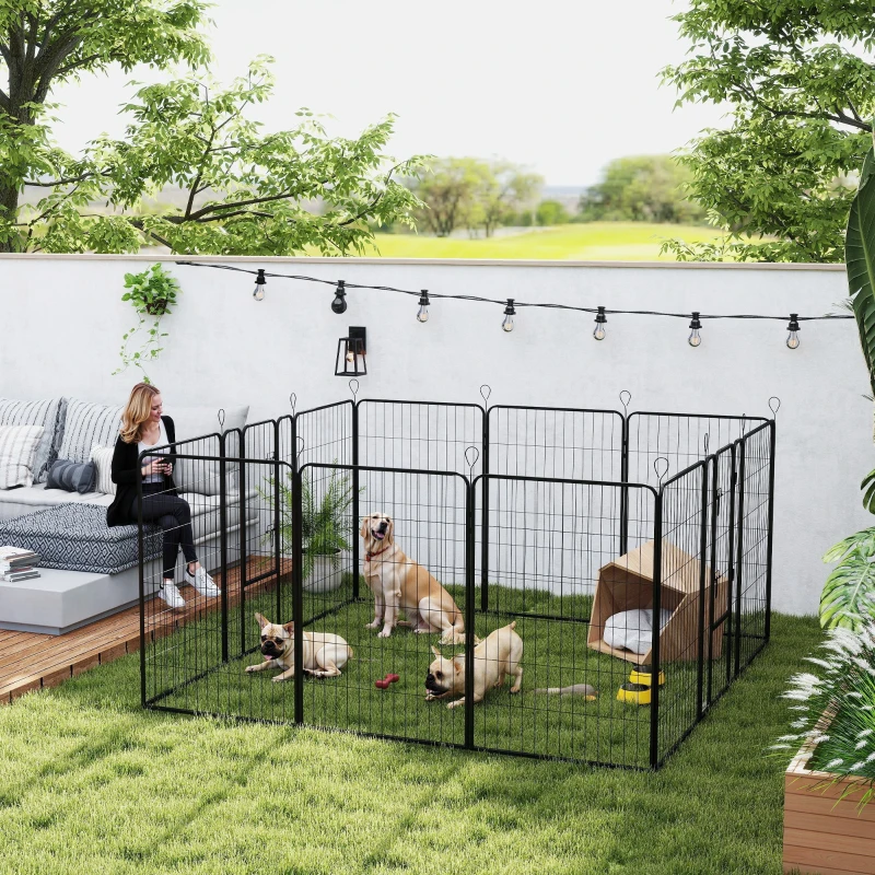 PawHut Parque para Perros de 12 Paneles con 2 Puertas Corralito para Perros para Exterior Interior de Acero 80x120 cm Negro