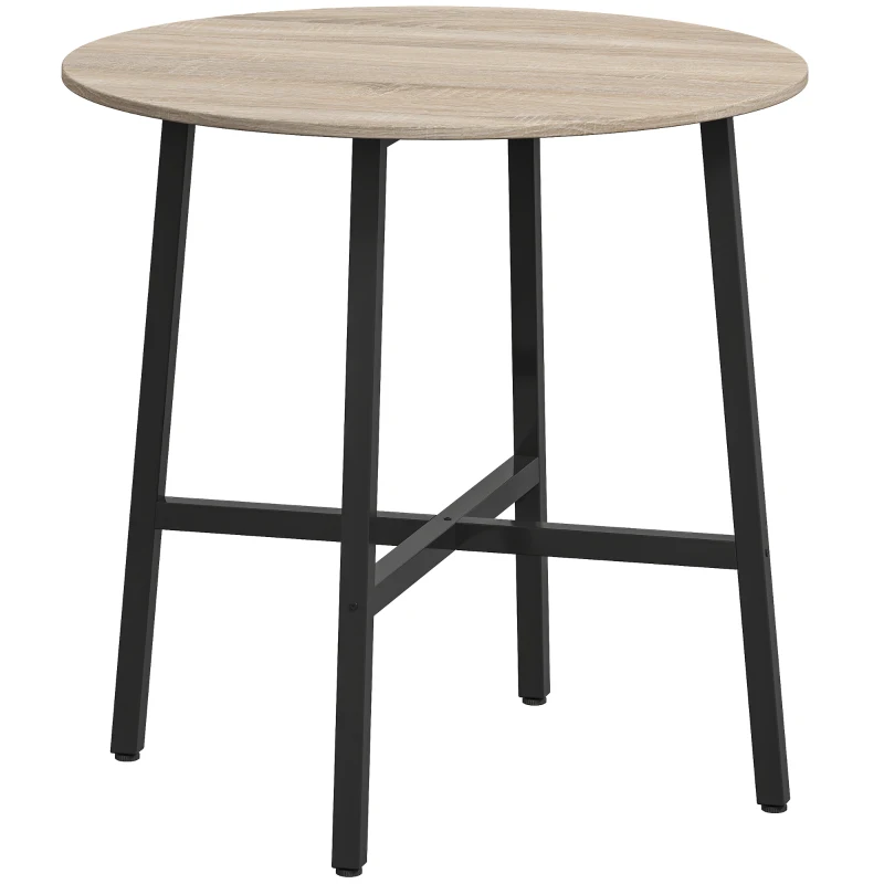 HOMCOM Table à manger ronde 80 cm pour 2 personne avec plateau aspect bois et piètement croisé en acier, bois naturel