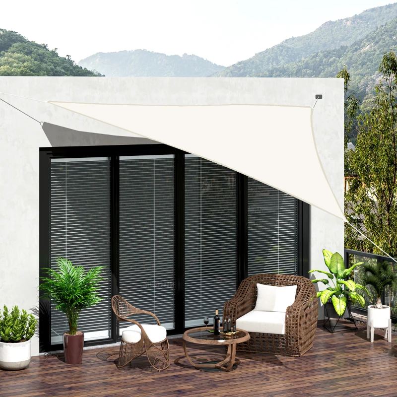 Outsunny Toldo Vela Triangular 5x5x5 m Vela de Sombra para Jardín Patio Terraza Poliéster Anti UV Color Crema
