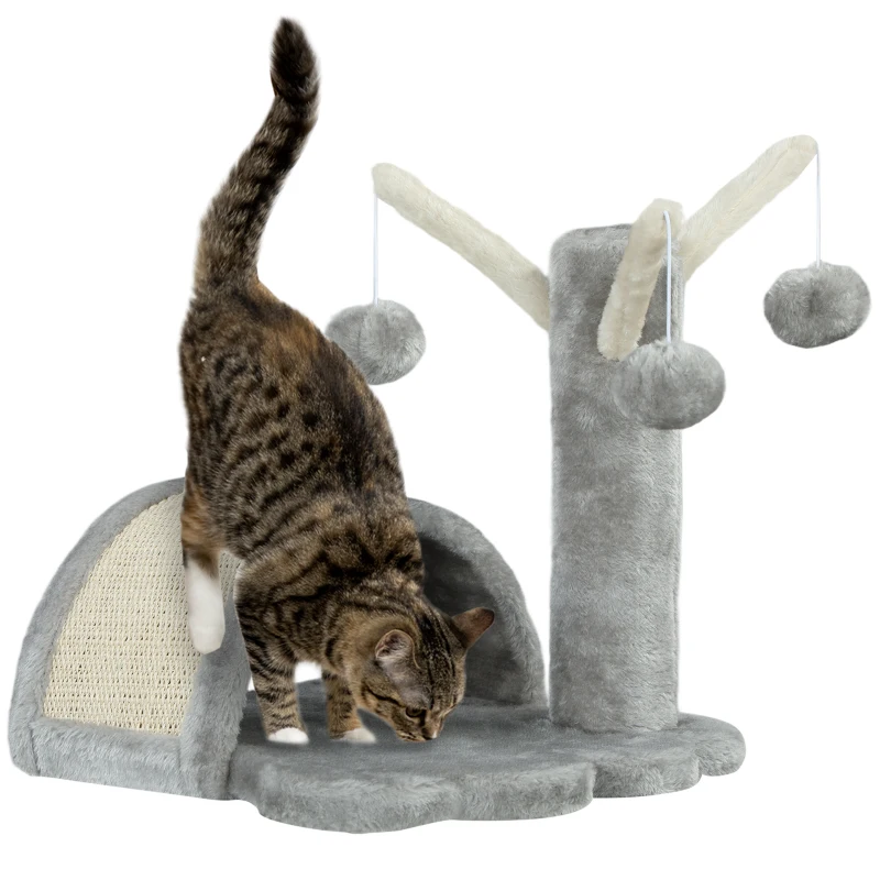PawHut Kattenboom krabboom speelboom boom bal katten lichtgrijs