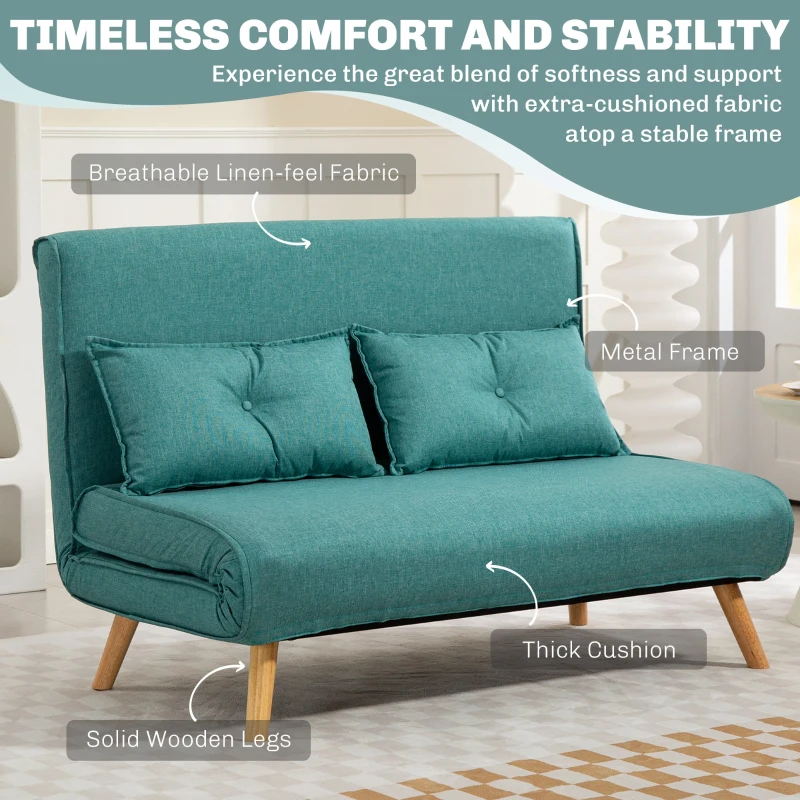 HOMCOM Two-Seater Linen-Look Sofa Bed - Green