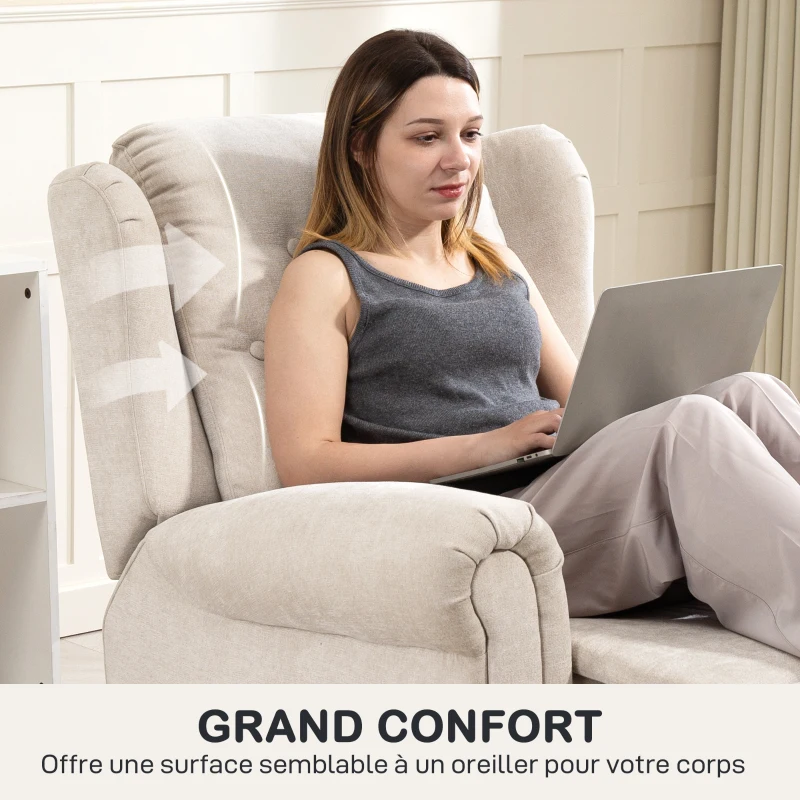 HOMCOM Fauteuil relax électrique massant et chauffant avec dossier et repose-pieds réglable manuellement, poche latérale, beige