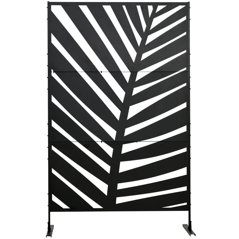 Outsunny Biombo Separador de Ambientes con Diseño de Hoja de Plátano Biombo para Exterior Jardín Patio Terraza 122x45x198cm Negro