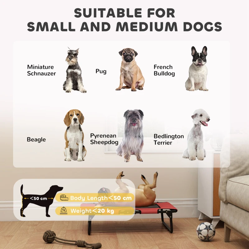 PawHut Portable Raised Dog Bed, Elevated Pet Cot with Breathable Mesh for Indoor Outdoor, for Small Medium Dogs, Red