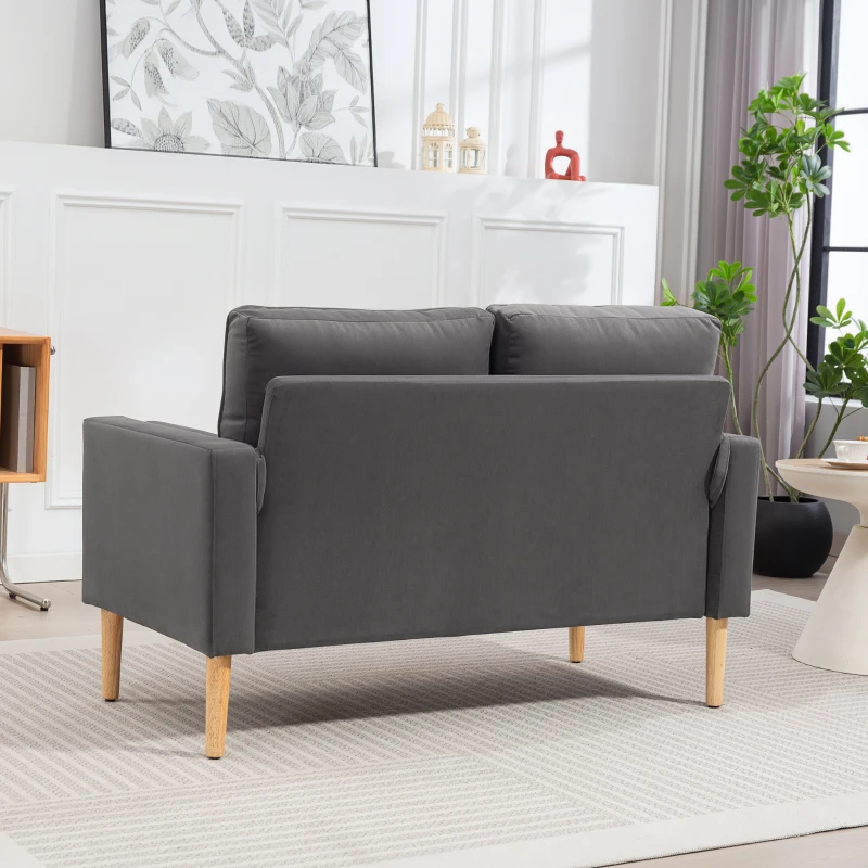 HOMCOM Canapé 2 places banquette moderne en velours 127 cm avec coussins épais, 2 oreillers et assise capitonnée, gris