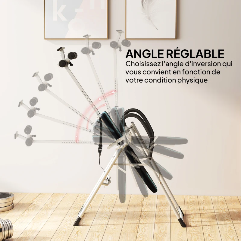 HOMCOM Table d'inversion de musculation pliable ceinture de sécurité réglable acier coloris argent noir