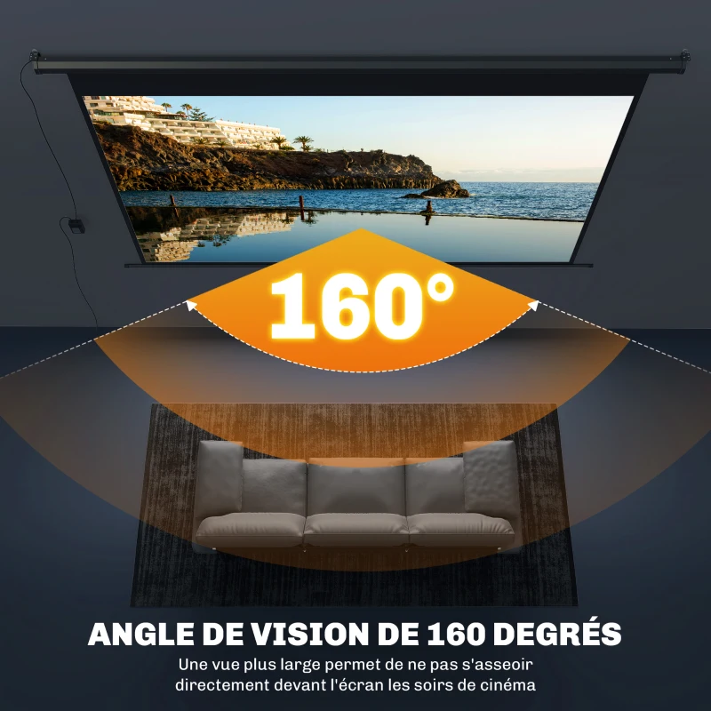 HOMCOM Écran de projection motorisé 120 pouces, 16:9 4K HD, fixation mural ou plafond avec télécommande, 297x8x183cm