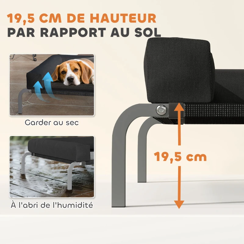 PawHut Lit surélevé pour chien rafraichissant, lit de camp pour chiens intérieur extérieur portable, 110 x 75 x 30 cm, noir