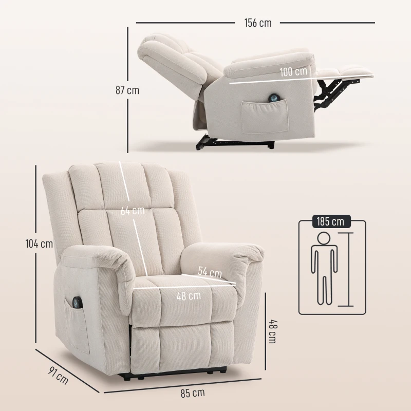 HOMCOM Fauteuil relax électrique massant et chauffant, fauteuil inclinable, dossier réglable manuellement, 85x91x104cm, beige