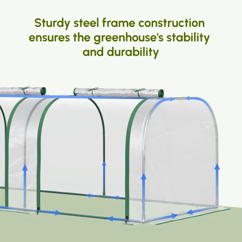 Outsunny PVC Tunnel Greenhouse Green Grow House Steel Frame for Garden Backyard with Zipper Doors 295x100x80 cm, Clear