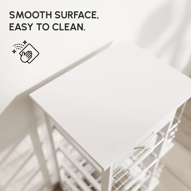 HOMCOM Rolling Kitchen Cart, Utility Storage Cart with 4 Basket Drawers & Side Racks, Wheels for Dining Room, White