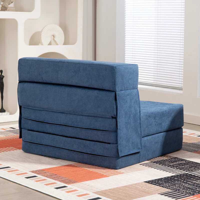 HOMCOM Bodensofa, Polstercouch, in Matratze umwandelbar, Schaumstoff, Kissen, Dunkelblau(m-8)