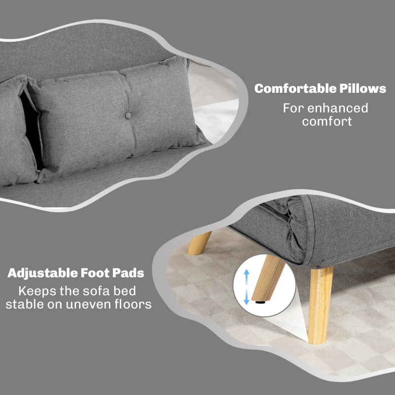 HOMCOM Two-Seater Linen-Look Sofa Bed - Grey