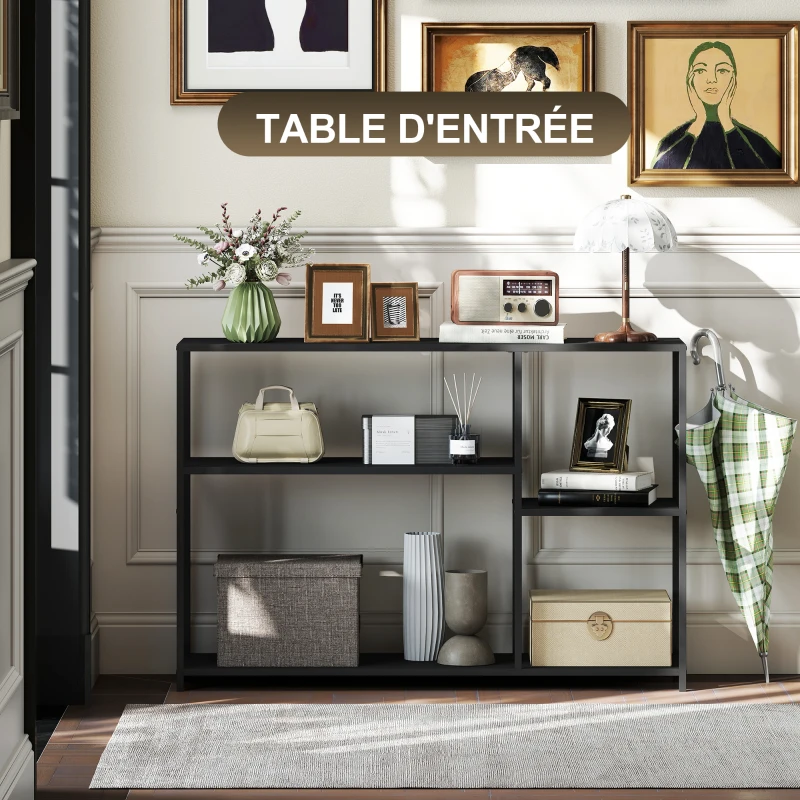 HOMCOM Console meuble étroite à 4 niveaux style industriel cadre en acier, 110 x 30 x 75 cm, noir
