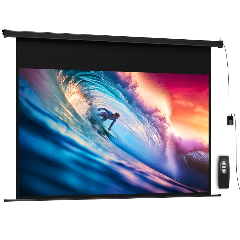 HOMCOM Écran vidéoprojecteur 100 Pouces, 16:9 4K HD montage mural ou plafond, panneau de commande et télécommande