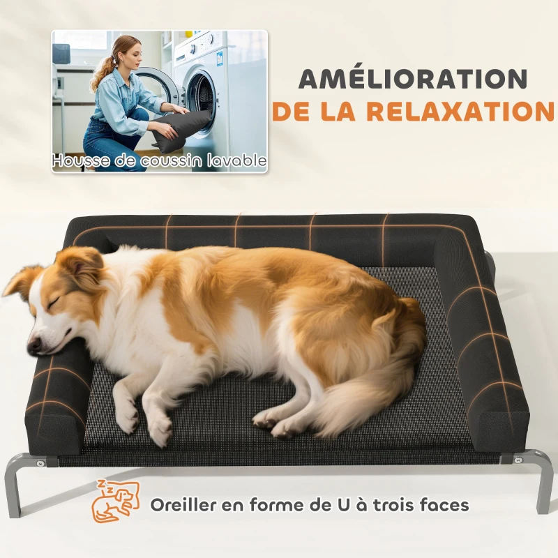 PawHut Lit surélevé pour chien rafraichissant, lit de camp pour chiens intérieur extérieur portable, 110 x 75 x 30 cm, noir