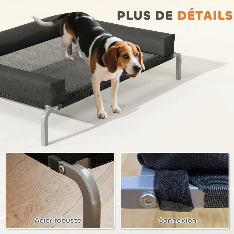 PawHut Lit surélevé pour chien rafraichissant, lit de camp pour chiens intérieur extérieur portable, 110 x 75 x 30 cm, noir