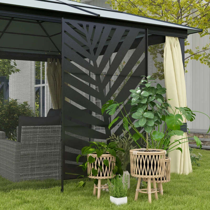 Outsunny Biombo Separador de Ambientes con Diseño de Hoja de Plátano Biombo para Exterior Jardín Patio Terraza 122x45x198cm Negro