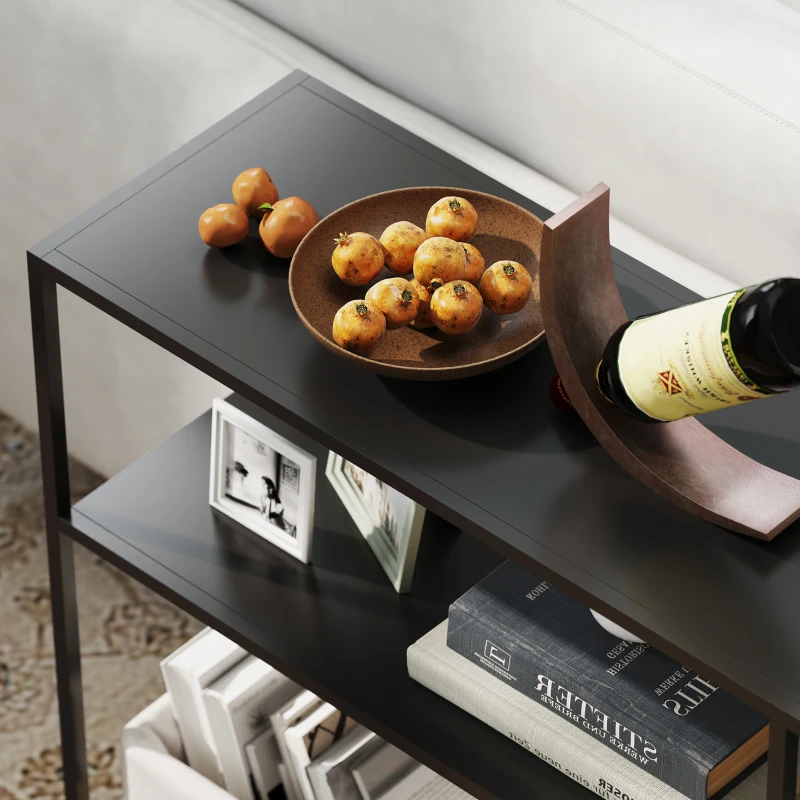 HOMCOM Console meuble étroite à 4 niveaux style industriel cadre en acier, 110 x 30 x 75 cm, noir