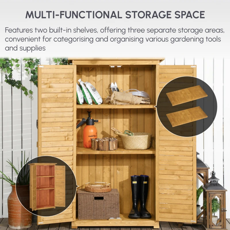 Outsunny Garden Wood Storage Shed Fir Wood Shutter Tool Cabinet Door Lockable