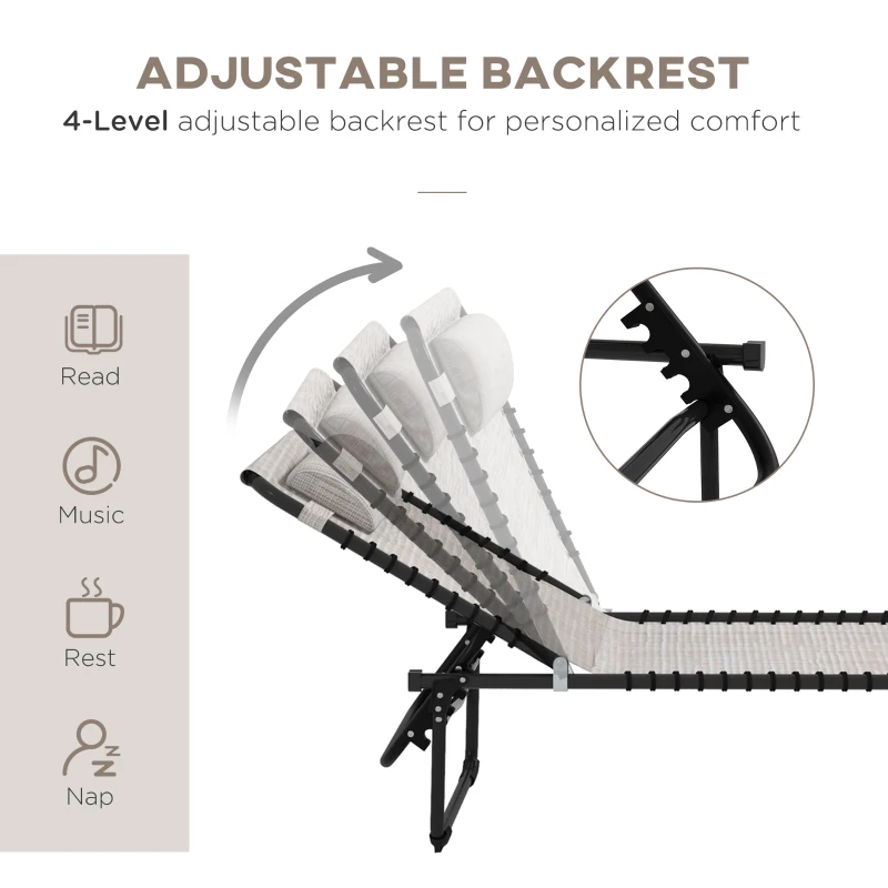 Outsunny ligstoel opklapbare rugleuning met 4 niveaus 197 cm x 58 cm x 76 cm