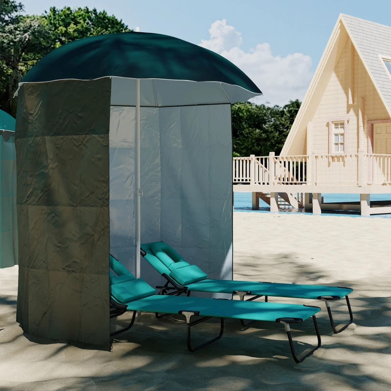 Outsunny Chapéu de Sol de Praia com Painel Lateral Ø220x220 cm com Manivela Manual 8 Hastes de Aço e Bolsa de Transporte Verde