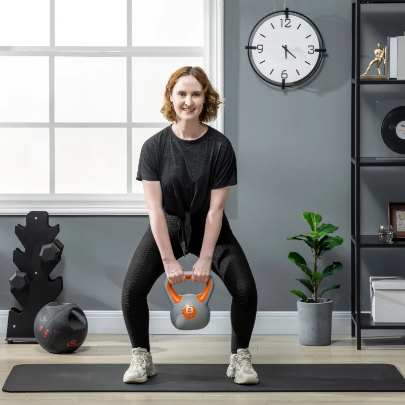 SPORTNOW Kettlebell 8 kg, haltère avec poignée ergonomique, haltère à boule, musculation, entraînement, 20 x 14 x 24 cm, orange