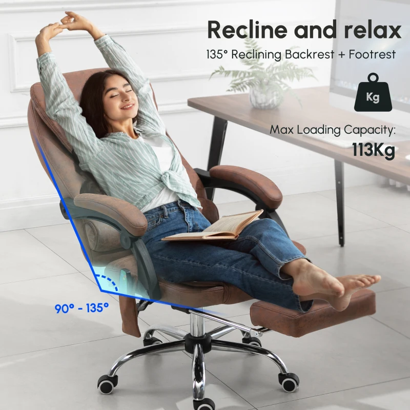 Vinsetto Heated 6 Points Vibration Massage Executive Office Chair Adjustable Swivel Ergonomic High Back Desk Chair Recliner with Footrest Brown(m-4)