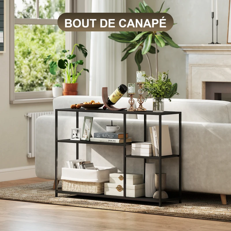 HOMCOM Console meuble étroite à 4 niveaux style industriel cadre en acier, 110 x 30 x 75 cm, noir
