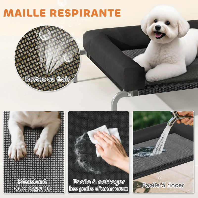 PawHut Lit surélevé pour chien rafraichissant, lit de camp pour chiens intérieur extérieur portable, 90 x 65 x 30 cm, noir