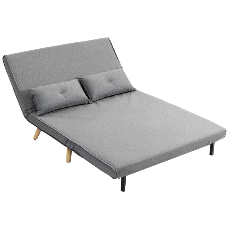 HOMCOM Two-Seater Linen-Look Sofa Bed - Grey