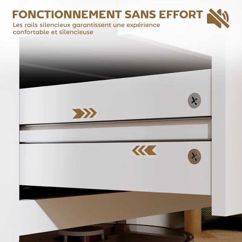 HOMCOM Commode 3 tiroirs meuble de rangement style contemporain avec poignées en polyuréthane, 80 x 40 x 78,5 cm, blanc