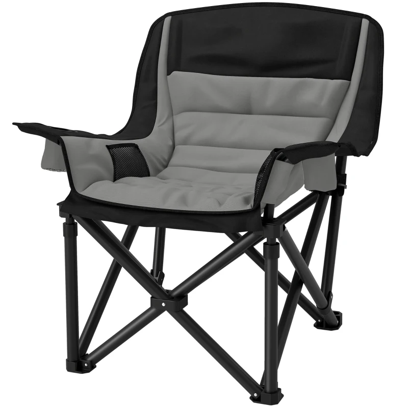 Outsunny Sedia da Campeggio Pieghevole con 2 Portabicchieri e Tasche Laterali, 99x71x103 cm, Grigio e Nero