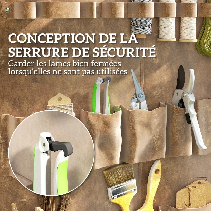 Outsunny Lot de 3 sécateurs de jardin, ensemble de coupe pour jardinage, avec lame tranchante, en métal et aluminium, argent noir