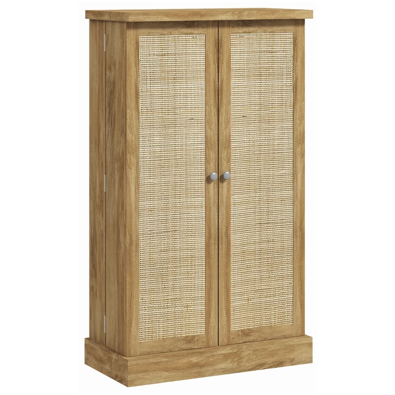 HOMCOM Armario Despensa Cocina con 2 Puertas de Ratán y 16 Estantes Alacena Moderna con Estantes Ajustables 60x30x104cm Natural