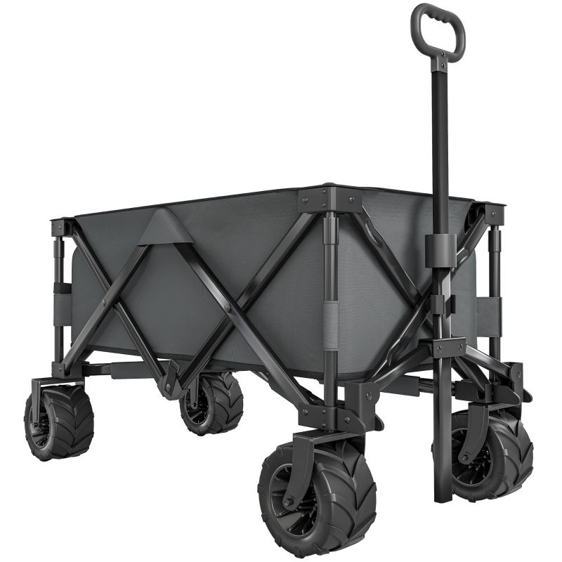 Outsunny handkar opvouwbare handkar 360° tuinwagen transportwagen met telescopisch handvat in hoogte verstelbare handgreep strandwagen metaal Oxford donkergrijs 108 x 53 x 59-89 cm