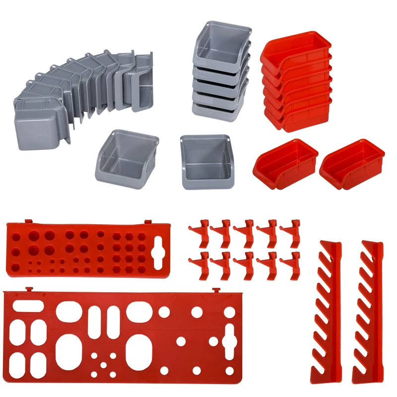 DURHAND Werkzeugwand 44-teilig mit Stapelbehältern 54 x 22 x 95 cm Kunststoff Rot