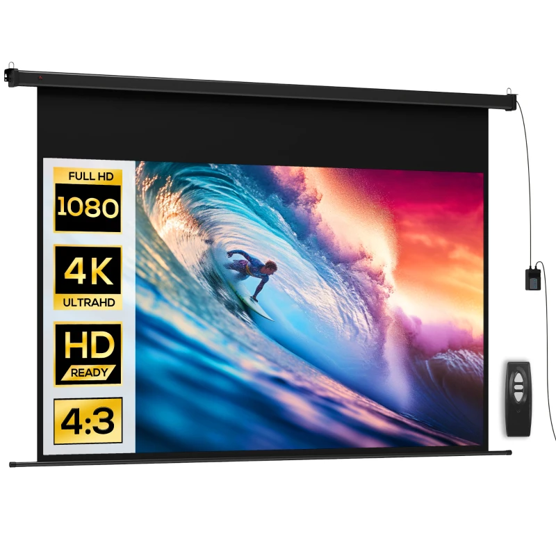 HOMCOM Écran vidéoprojecteur 100 Pouces, 16:9 4K HD montage mural ou plafond, panneau de commande et télécommande