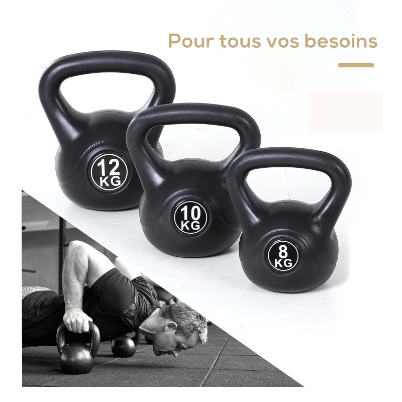 HOMCOM Kettlebell 12 kg, haltère avec poignée ergonomique, haltère à boule, musculation, entraînement, 27 x 21 x 31 cm noir