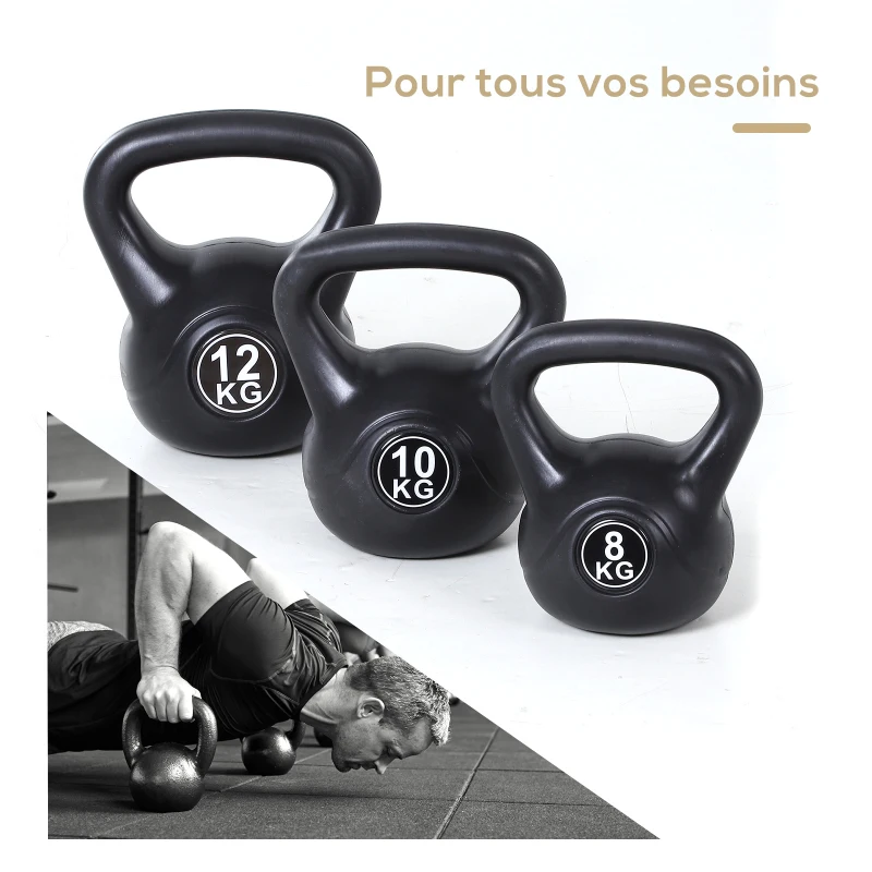 HOMCOM Kettlebell 8 kg, haltère avec poignée ergonomique, haltère à boule, musculation, entraînement, 22 x 17 x 24 cm noir